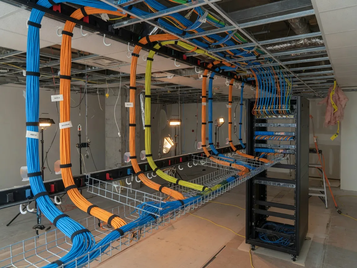 Infraestrutura de rede e elétrica em ambiente técnico